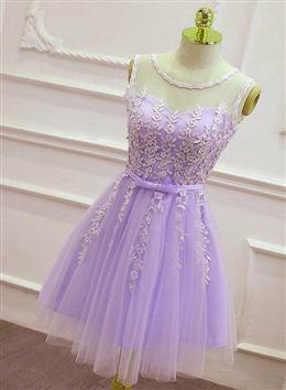 Picture of Cute Round Neckline Knee Length Homecoming Dresses, Short Lace Party Dresses